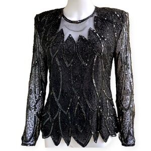 Vintage Stenay Silk Sequin & Beaded Embellished Blouse size  women’s small S